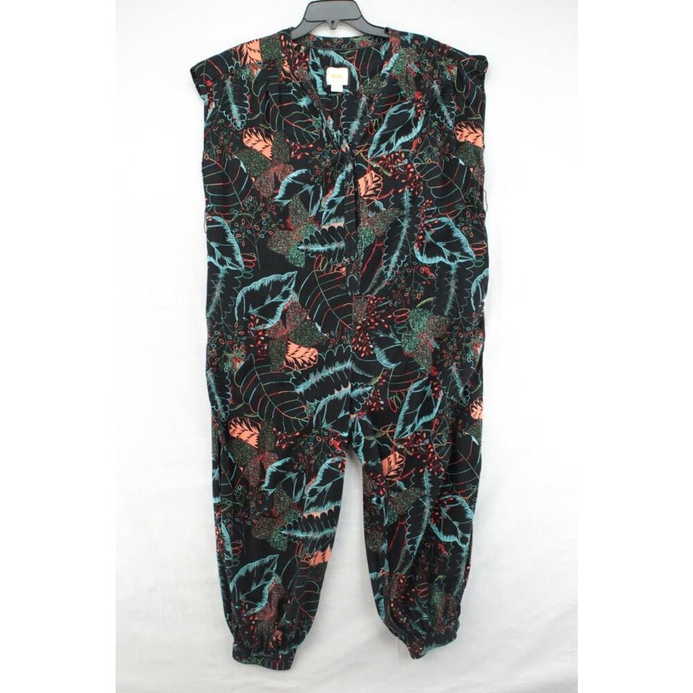 Anthropologie Maeve Jumpsuit S Boxy Haram Tropical Dark Floral Leaf Geoscope